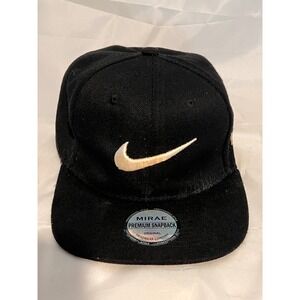 Mirae Premium Snapback Hat Black White Swoosh Nike Side Logo Adjustable Cap